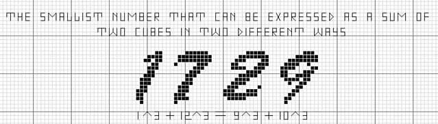 1729 the taxicab number mathematical cross stitch bookmark pattern
