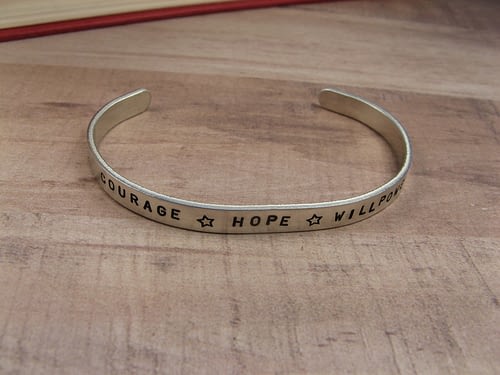 Bracelet that says courage,hope, willpower